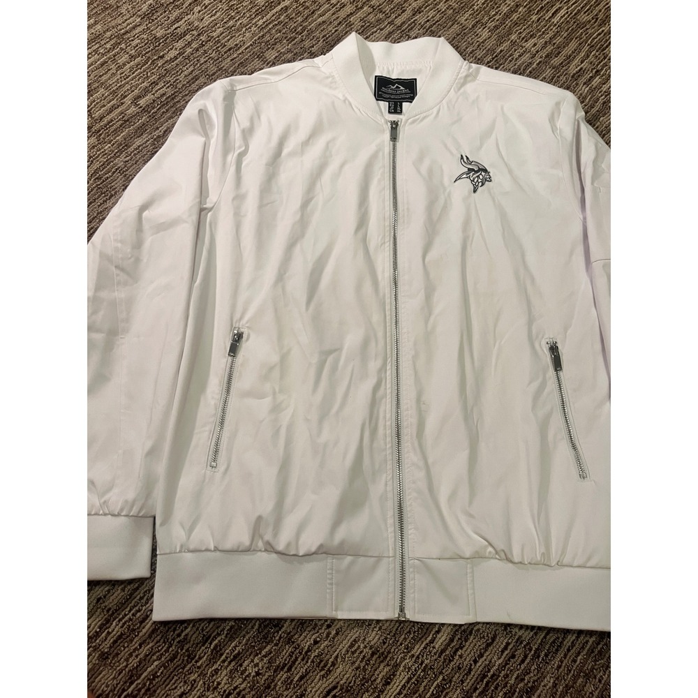 Minnesota Vikings Outdoor Jacket Mens White Full Zip Bomber Windbreaker XL (179)